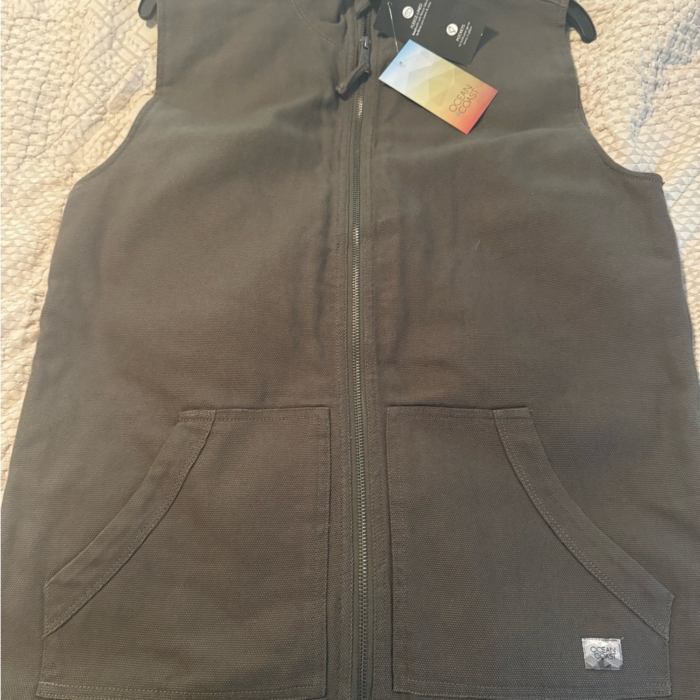NWT Dark olive green cotton Zip-Up Vest